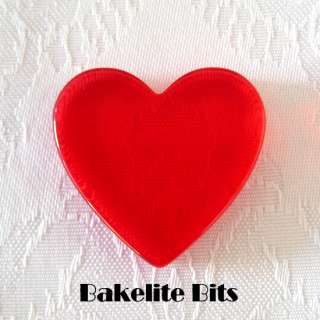 Vintage Bakelite Valentine Red Prystal Heart Blank Pendant Pin or 