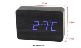 NEW Modern Black Wooden Digital Blue LED Alarm Clock  