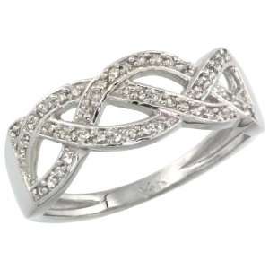 14k White Gold Braided Knot Diamond Ring w/ 0.15 Carat Brilliant Cut 