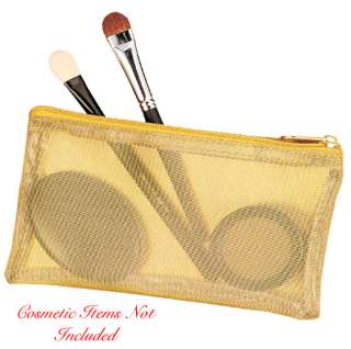 GOLD MESH COSMETIC ZIPPERED MAKEUP PURSE TRAVEL BAG CASE NEW FREE 