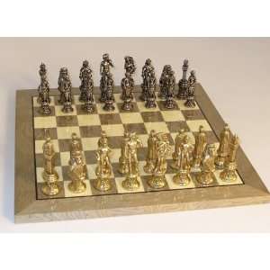   Style Metal Chess Set w Gray Briar Glossy Chess Board 