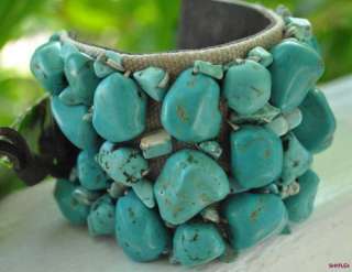 Lucky Brand Turquoise Leather Beaded Bracelet Cuff NWT  