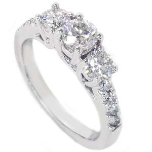   Stone Natural Diamond Engagement Anniversary Ring 14K White Gold Three