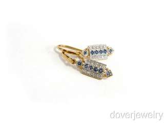 Antique Drop Diamond Gold Sapphire Dangle Earrings NR  
