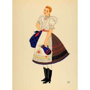  1939 Costume Woman Dress Boots Bujak Hungary Lithograph 