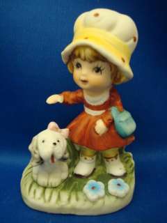 Homco Girl In Bonnet & Spaniel Dog Figurine 1430 V Bisque Statue 3.75 
