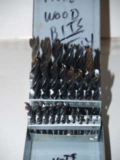 Metal Box with 28 Wood Drill Bits Brad Points 1/16 through 1/2 