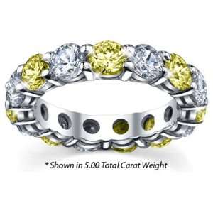  Ring Shared Prong Diamond and Yellow Sapphire Gemstone Round Cut 