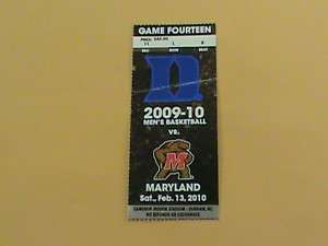 13 2010 Duke vs Maryland Basketball Ticket  