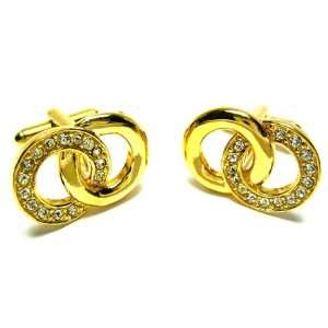  Gold Crystal Swarovski Double Circle Cufflinks Jewelry