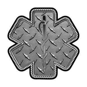Diamond Plate Star of Life Decal   16 h   RELFECTIVE