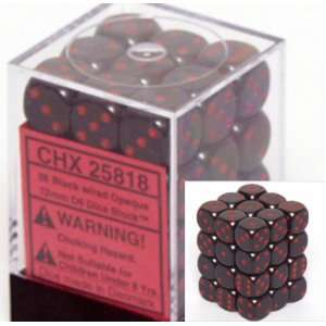    Chessex Opaque 12mm d6 Black w/Red Dice Block 36 Dice Toys & Games