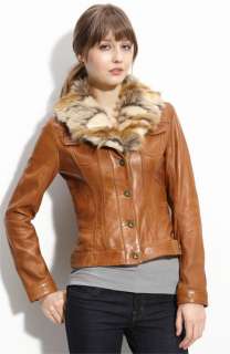 GUESS Leather Jacket with Faux Fur Collar  