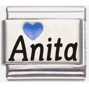 Anita Dark Blue Heart Laser Name Italian Charm Link