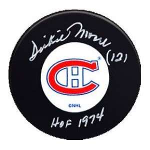  Dickie Moore autographed Hockey Puck (Montreal Canadiens 