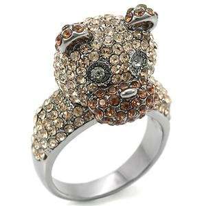   Size 8 Teddy Bear MultiColor Crystal Brass Ruthenium Ring AM Jewelry