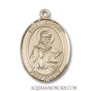  St. Isidore of Seville Medium 14kt Gold Medal Jewelry