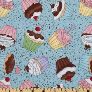 44 Wide Sweet Shoppe Tossed Cupcakes Blue Fabric By The 
