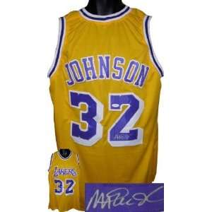 Magic Johnson Autographed Uniform   Prostyle Yellow JSA Hologram 