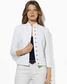 Lauren by Ralph Lauren White Denim Military Jacket