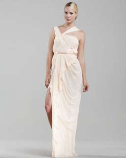 Asymmetric Chiffon Gown, Sheer Peach