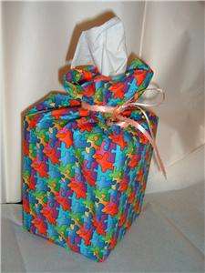 AUTISM AWARENESS FABRIC TISSUE BOX HOLDER OR GIFT BAG  