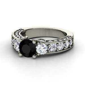  Rebecca Ring, Round Black Onyx Platinum Ring with Diamond 