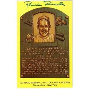 Robin Roberts Autographed Hall of Fame Plaque Postcard   MLB Cut 