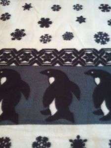 PENGUIN PENGUINS SNOWFLAKE BORDER FLEECE FABRIC OOP  