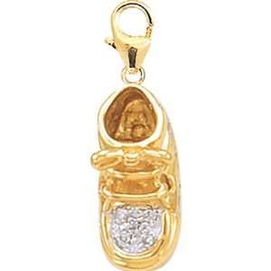  14K Gold 1/10ct HIJ Diamond Baby Boots Spring Ring Charm 