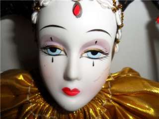 European Whiteface Pierott Circus Jester Porcelain Doll  