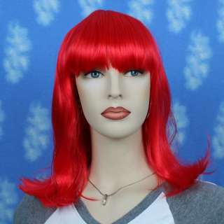Medium Straight Candy Red Wigs With Bangs Fun Costume   US Seller 