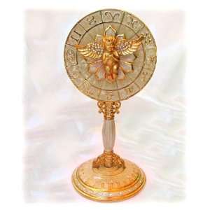 Zodiac Angel Vanity Mirror with Stand Swarovski Crystals Gold Antique 