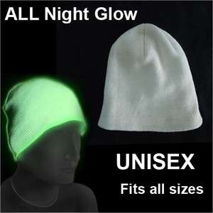 Glow in the dark hat ALL NIGHT glow phosphorescent beanie UNISEX 