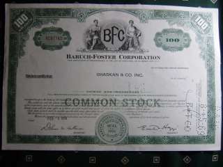 BARUCH FOSTER CORPORATION 1969 STOCK BOND CERTIFICATE  