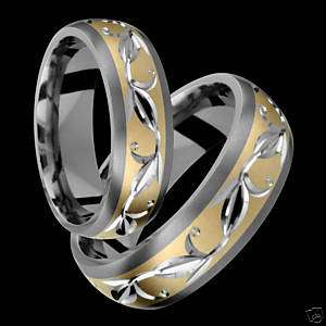Titanium Rings 14k Gold Ring Wedding Band Set Him & Her  
