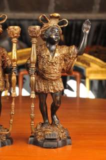 Pair Venetian Bronze Blackamoor Figurines Candles  
