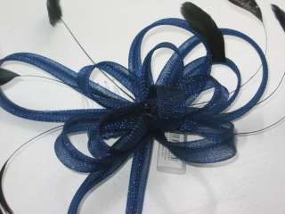 Large Looped Ribbon/Net Flower & Feather Hair Comb Fascinator  