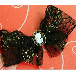 Victorian vintage black lace bow Cameo Hair Gothic Clip  