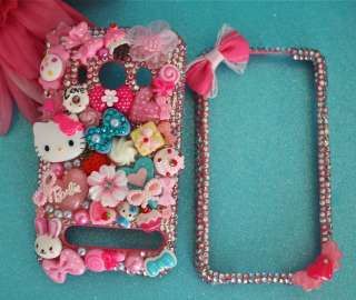 HELLO KITTY & BARBIE HTC EVO 4G PINK CRYSTAL CANDY HEART DECO BLING 