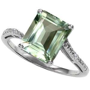   Gold Genuine Emerald Cut Green Amethyst and Diamond Ring(Metalw
