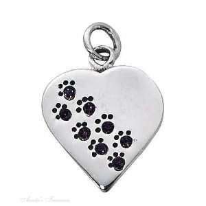   Engraveable February Birthstone Dog Cat Paw Print Heart Charm Jewelry