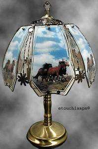 Horses on Range Touch Lamp with Antique Brass Base  