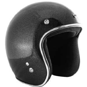   Black Mega Flake Open Face Motorcycle Helmet Sz M