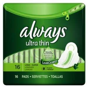  Always Ultra Thin Maxi Pads   Long Super with Wings, 16 ct 