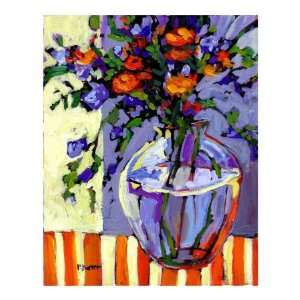  Flowers on a Striped Tablecloth Giclee Poster Print by 