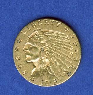1915 $2.5 DOLLAR INDIAN GOLD COIN CHOICE AU  