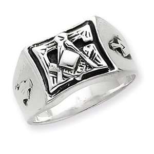  Sterling Silver Antiqued Masonic Ring Jewelry