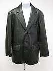   Mens Black Leather Long Sleeve Button Down V Neck Jacket Sz 40