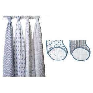 Aden + Anais 4 Pack Prince Charming Swaddle Set with 2 Pack Burpy Set